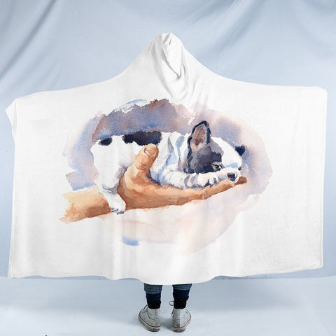 Image of Dairy Pug On Hand Watercolor Painting SWLM4407 Hooded Blanket