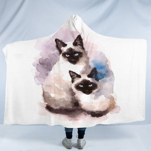 Two Thai Cats Blue & Purple Theme Watercolor Painting SWLM4410 Hooded Blanket