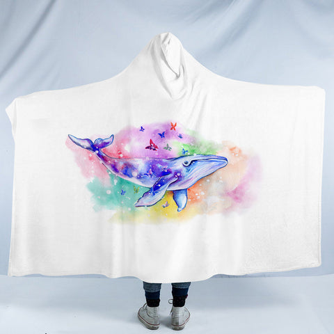 Image of Galaxy Whale Colorful Background Watercolor Painting SWLM4413 Hooded Blanket