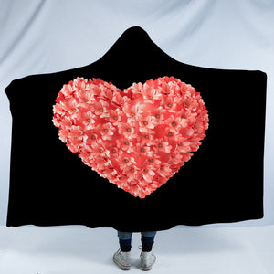 Multi Pink Flowers In Heart Shape Black Theme SWLM4414 Hooded Blanket