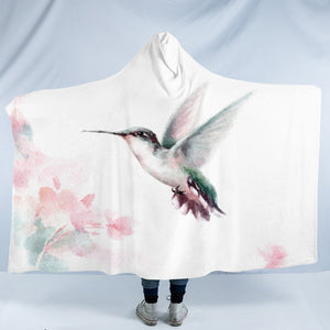 Flying Green Sunbird Watercolor Painting SWLM4415 Hooded Blanket