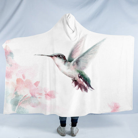 Image of Flying Green Sunbird Watercolor Painting SWLM4415 Hooded Blanket