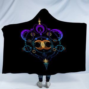 Galaxy Moon Gradient Mint & Purple Zodiac Black Theme SWLM4416 Hooded Blanket