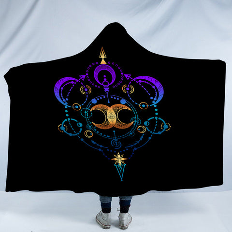 Image of Galaxy Moon Gradient Mint & Purple Zodiac Black Theme SWLM4416 Hooded Blanket