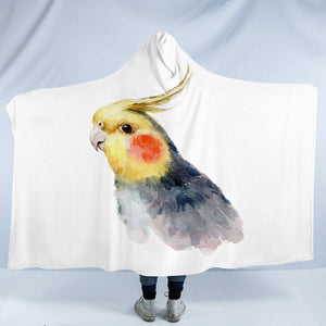 Yellow & Black Parrot White Theme Watercolor Painting SWLM4417 Hooded Blanket