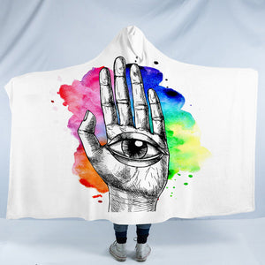 Eye In Hand Sketch Colorful Galaxy Background SWLM4420 Hooded Blanket