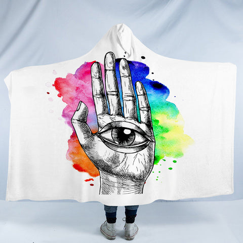 Image of Eye In Hand Sketch Colorful Galaxy Background SWLM4420 Hooded Blanket