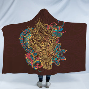 Golden Elephant Buddha Mandala Brown Theme SWLM4425 Hooded Blanket