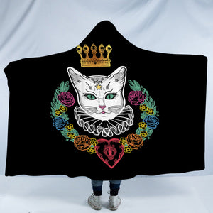 Colorful Flowers & White Cat Crown SWLM4427 Hooded Blanket