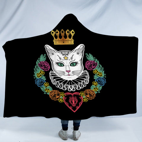 Image of Colorful Flowers & White Cat Crown SWLM4427 Hooded Blanket