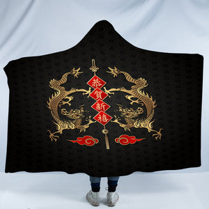 Twin Chinese Golden Dragon SWLM4429 Hooded Blanket