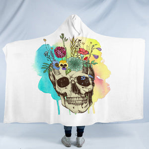 Colorful Flowers On Skull Watercolor Background SWLM4430 Hooded Blanket