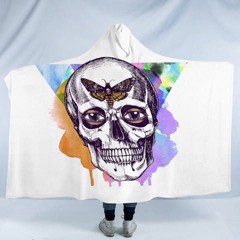 Image of Butterfly Skull Sketch Colorful Watercolor Background SWLM4432 Hooded Blanket