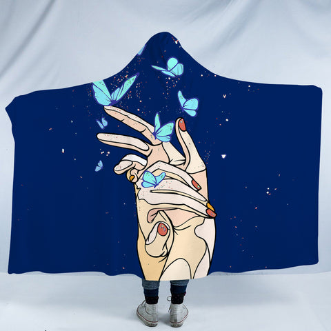 Image of Holding Hands Butterflies Night Sky Stars Illustration SWLM4437 Hooded Blanket
