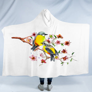 Yellow Sunbirds On Blossom Branchs SWLM4439 Hooded Blanket