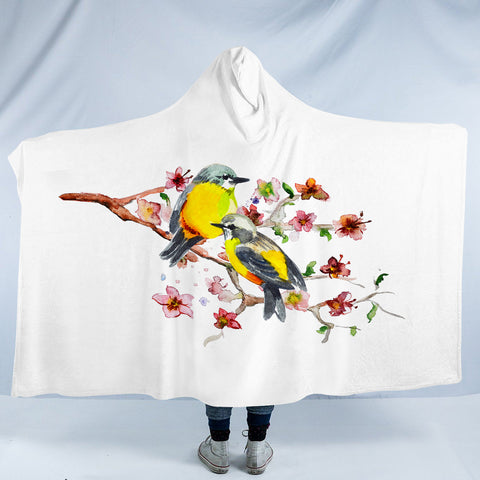 Image of Yellow Sunbirds On Blossom Branchs SWLM4439 Hooded Blanket