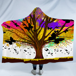 Colorful Huge Tree and Multi Butterflies SWLM4440 Hooded Blanket