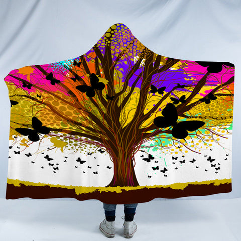 Image of Colorful Huge Tree and Multi Butterflies SWLM4440 Hooded Blanket