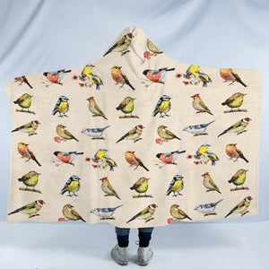 Multi Colorful Bird Collection Cream Theme SWLM4446 Hooded Blanket