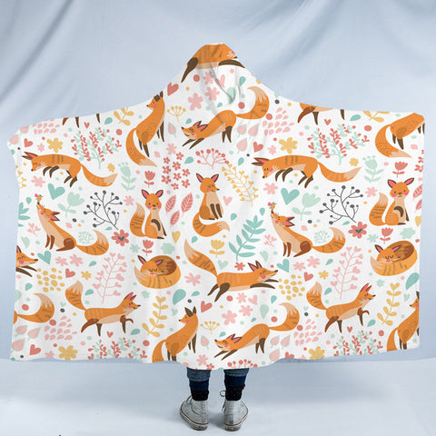 Image of Multi Cute Cartoon Fox Activities SWLM4450 Hooded Blanket