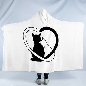 B&W Couple Cats SWLM4490 Hooded Blanket