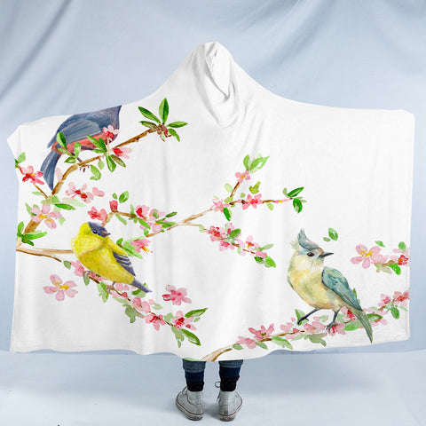 Image of Birds On Blossom Branchs SWLM4492 Hooded Blanket