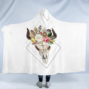 Floral Buffalo Skull SWLM4500 Hooded Blanket