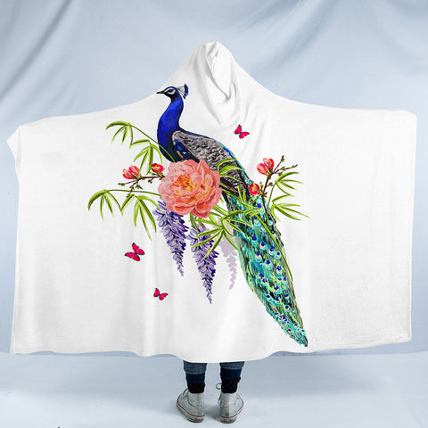 Image of Beautiful Floral Peacock SWLM4502 Hooded Blanket