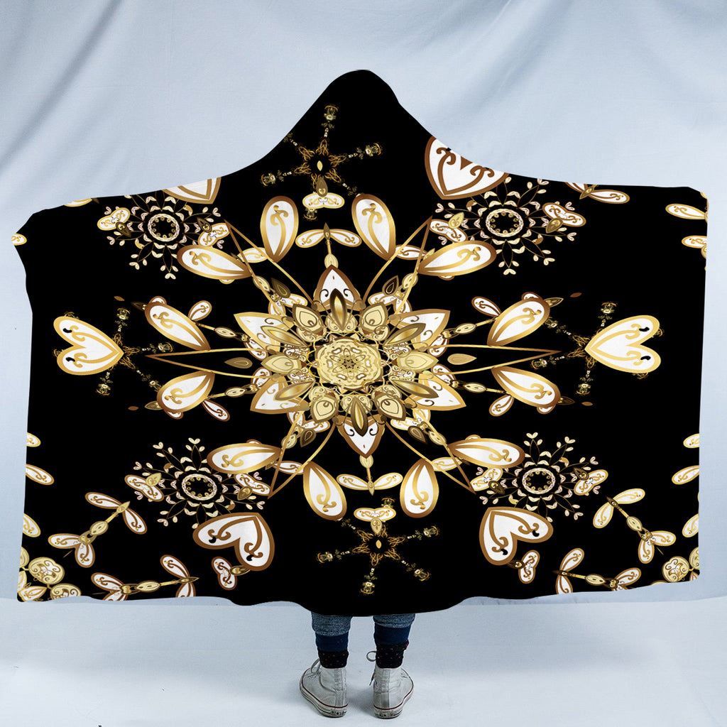 Big Royal Golden & White Mandala SWLM4512 Hooded Blanket
