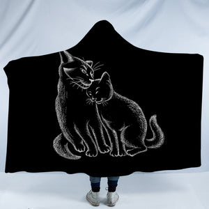 Loving Cats White Sketch Black Theme SWLM4513 Hooded Blanket