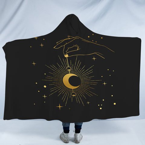 Image of Golden Hand Holding Moon Light SWLM4514 Hooded Blanket