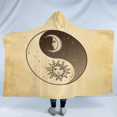 Image of Retro Yin Yang Sun and Moon Face SWLM4519 Hooded Blanket
