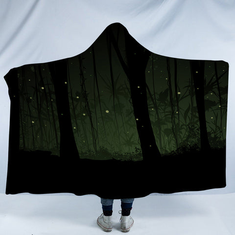 Image of Night Palm Trees Forest Green Light SWLM4531 Hooded Blanket