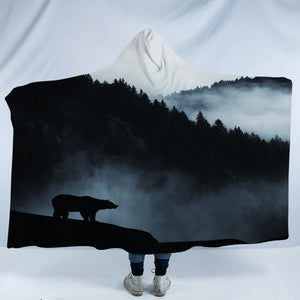 Black Scene High Forest Mountain Bear SWLM4538 Hooded Blanket