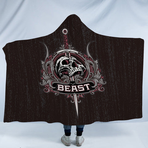 Image of Skull Knife Beast Metal Logo Black Theme SWLM4540 Hooded Blanket