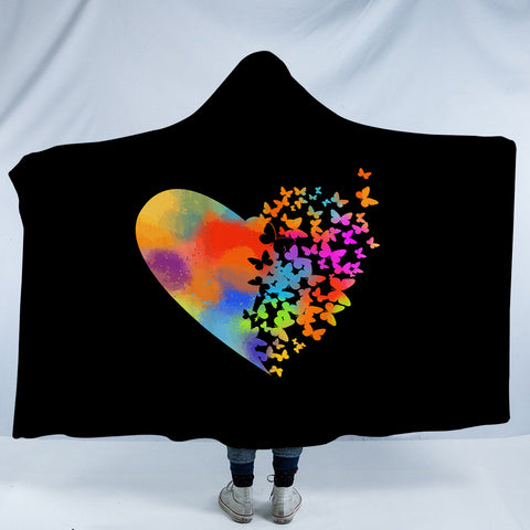 Image of Colorful Faded Butterfly Heart Shape SWLM4543 Hooded Blanket