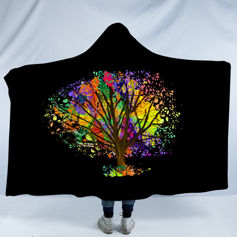 Image of Multicolor Big Tree Black Theme SWLM4577 Hooded Blanket