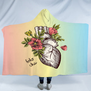 Boho Chic Vintage Floral Heart Sketch SWLM4578 Hooded Blanket