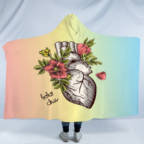 Image of Boho Chic Vintage Floral Heart Sketch SWLM4578 Hooded Blanket