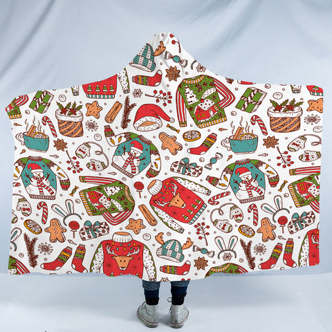 Image of Cartoon Christmas Clothes & Presents SWLM4580 Hooded Blanket