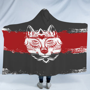 Vintage Wolf Grey & Red Brush SWLM4582 Hooded Blanket
