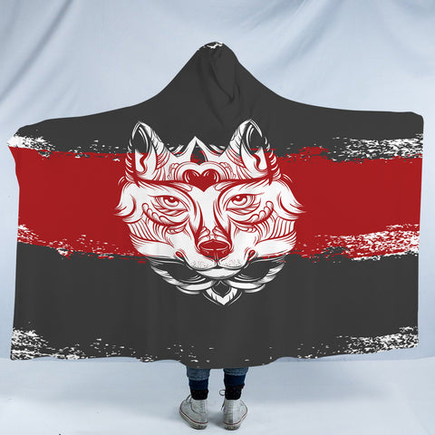 Image of Vintage Wolf Grey & Red Brush SWLM4582 Hooded Blanket