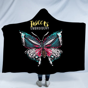 Colorful Butterfly Embroidery Effect SWLM4583 Hooded Blanket