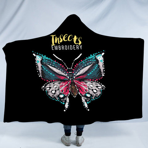 Image of Colorful Butterfly Embroidery Effect SWLM4583 Hooded Blanket