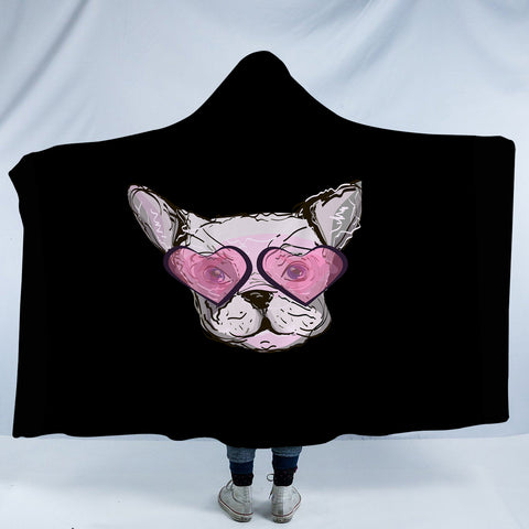 Image of Pink Heart Sunglasses Pug SWLM4588 Hooded Blanket