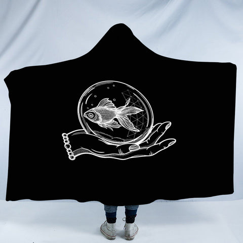 Image of Hand Holding Fish SWLM4589 Hooded Blanket