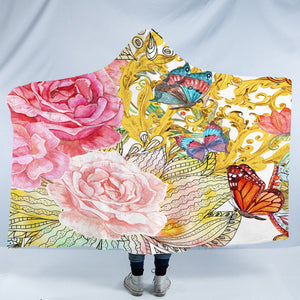 Golden Royal Flowers & Butterflies SWLM4592 Hooded Blanket