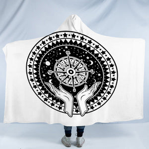 B&W Raising Hands Sign Compass SWLM4596 Hooded Blanket