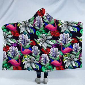 Multi Flamingos & Flowers Full Screen SWLM4597 Hooded Blanket