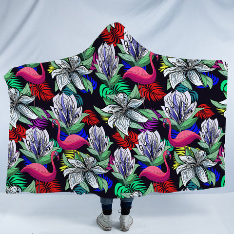 Image of Multi Flamingos & Flowers Full Screen SWLM4597 Hooded Blanket